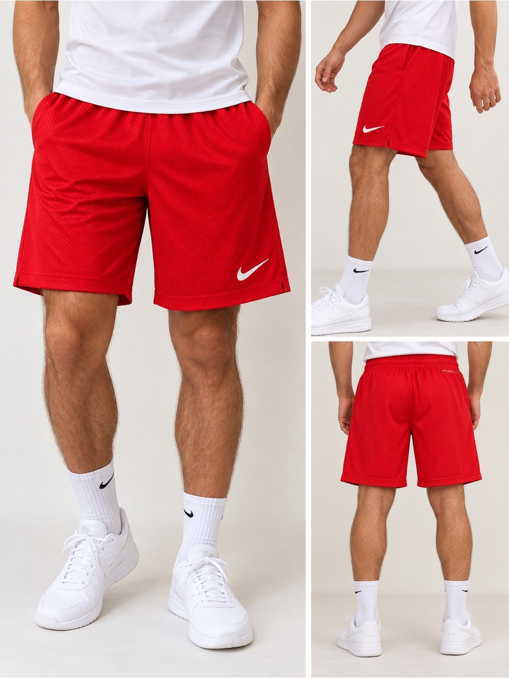 Nike Men’s Red Dri-FIT Mesh Athletic Shorts – Swoosh Logo